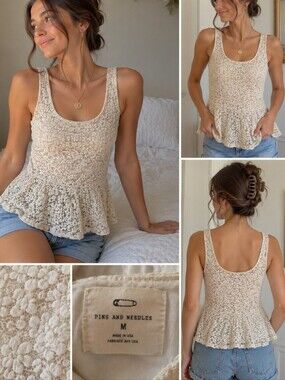 Pins and Needles Cream Floral Lace Babydoll Peplum Tank Coquette Boho M
